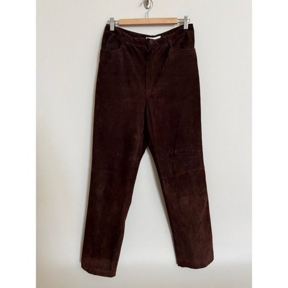 Saks Fifth Avenue Real Clothes 100% Genuine Leather Brown Pants Size 12 - Picture 3 of 13